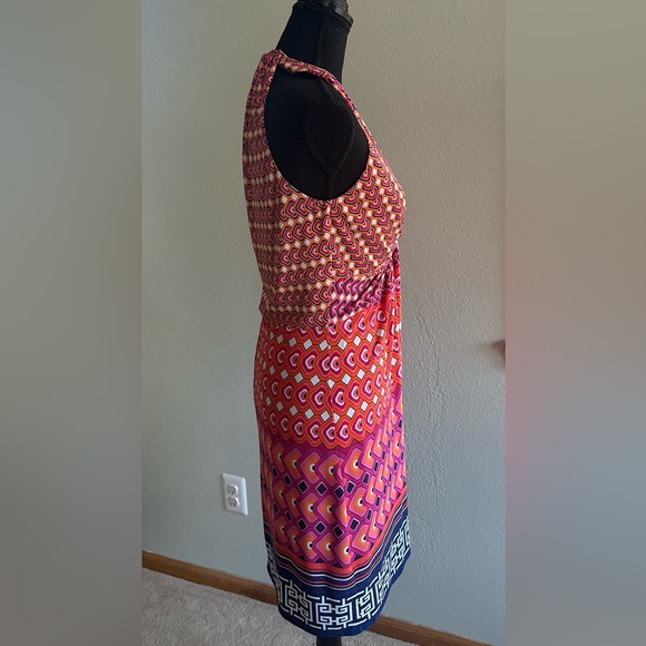 Laundry by Shelli Segal POP ORANGE MULTI CINCHED HALTER DRESS Size 6 - Picture 5 of 9